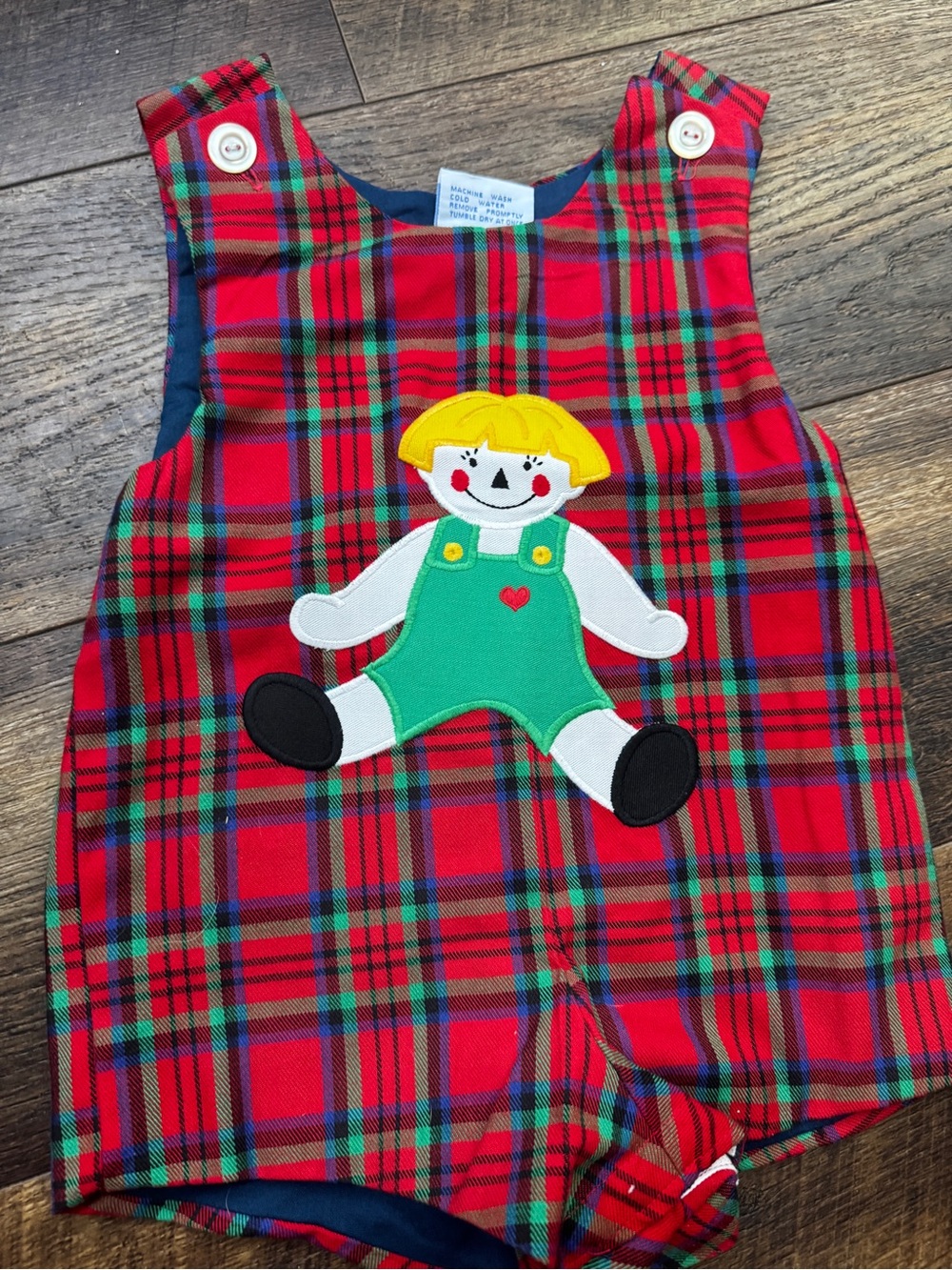 Kelly’s Kids Red Plaid ragdoll  Romper